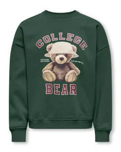 Felpa Kids Only verde in misto cotone con orsetto stile college