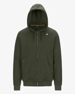 Felpa K-way Anthony Heavy Fleece verde militare con cappuccio e chiusura zip