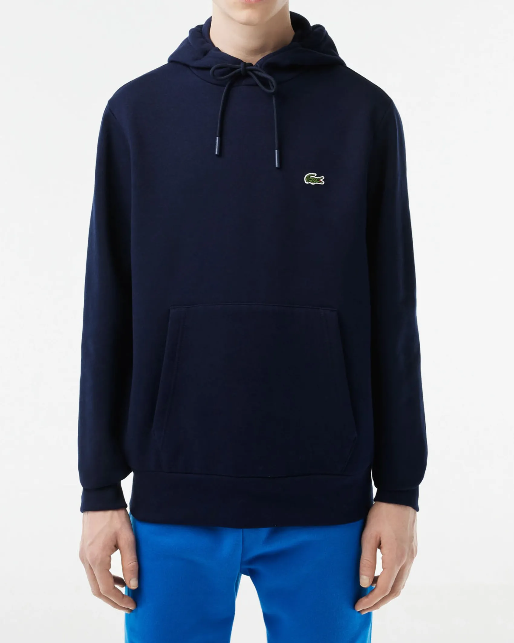 Felpa Lacoste blu con cappuccio e tasche a marsupio