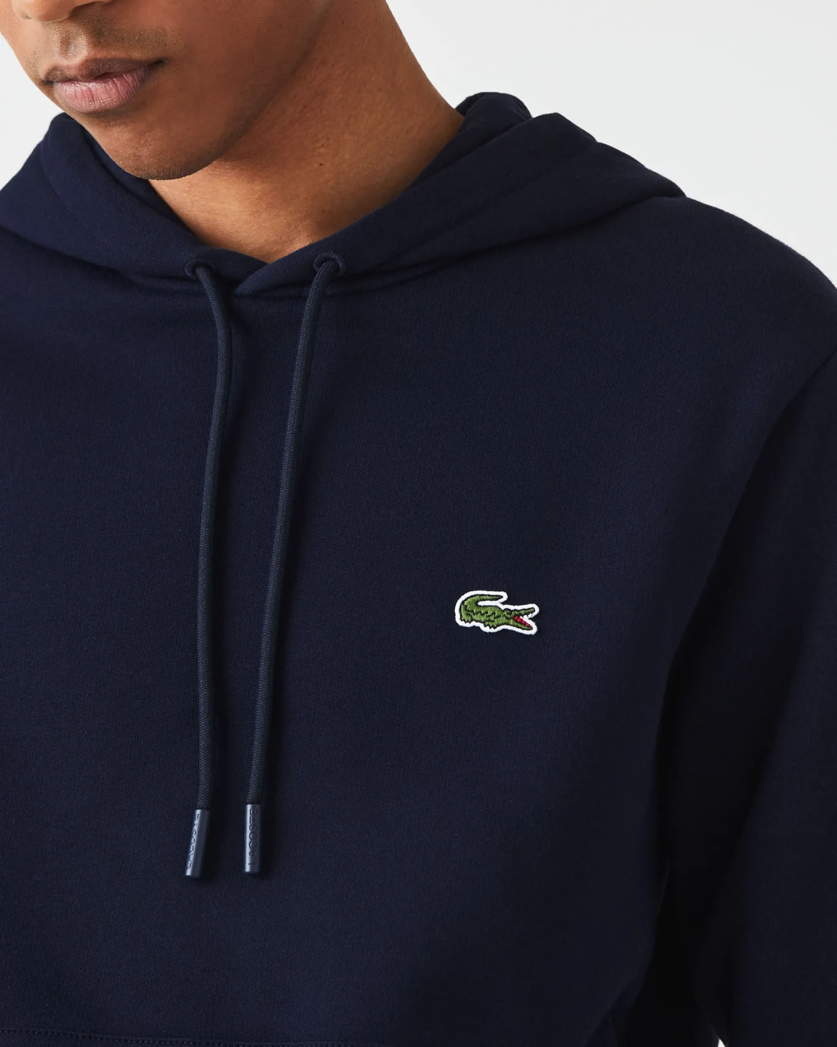 Felpa Lacoste blu con cappuccio e tasche a marsupio
