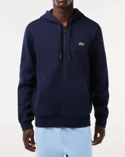 Felpa Lacoste blu con cappuccio e chiusura zip con logo ricamato sul petto