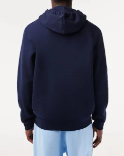 Felpa Lacoste blu con cappuccio e chiusura zip con logo ricamato sul petto
