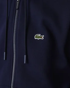Felpa Lacoste blu con cappuccio e chiusura zip con logo ricamato sul petto