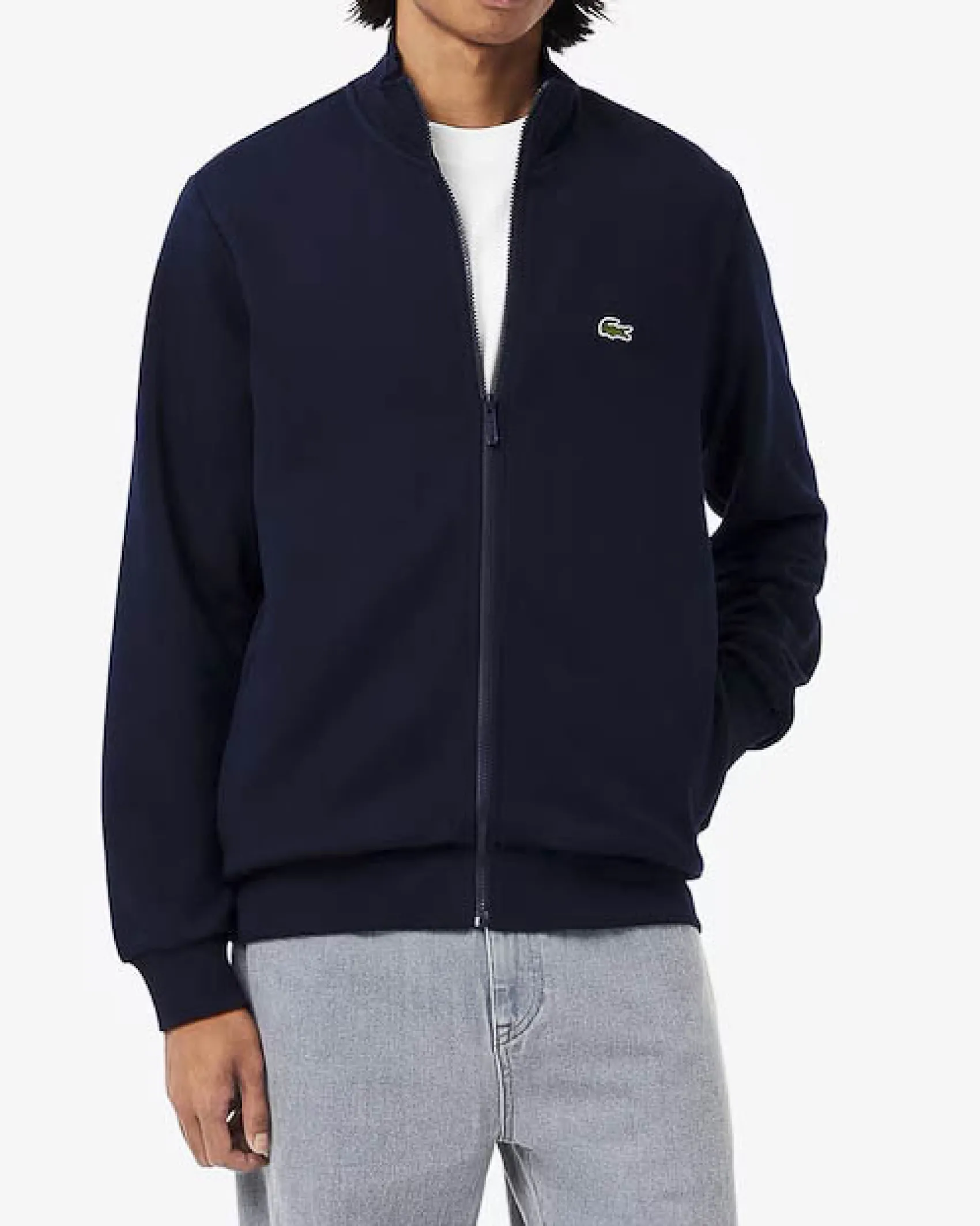 Felpa Lacoste blu con chiusura zip e logo ricamato sul petto
