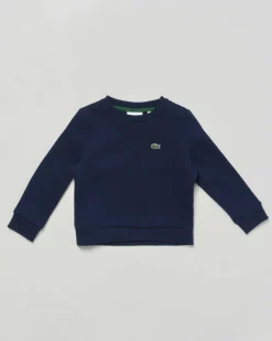 Felpa Lacoste blu in cotone felpato girocollo con logo icon