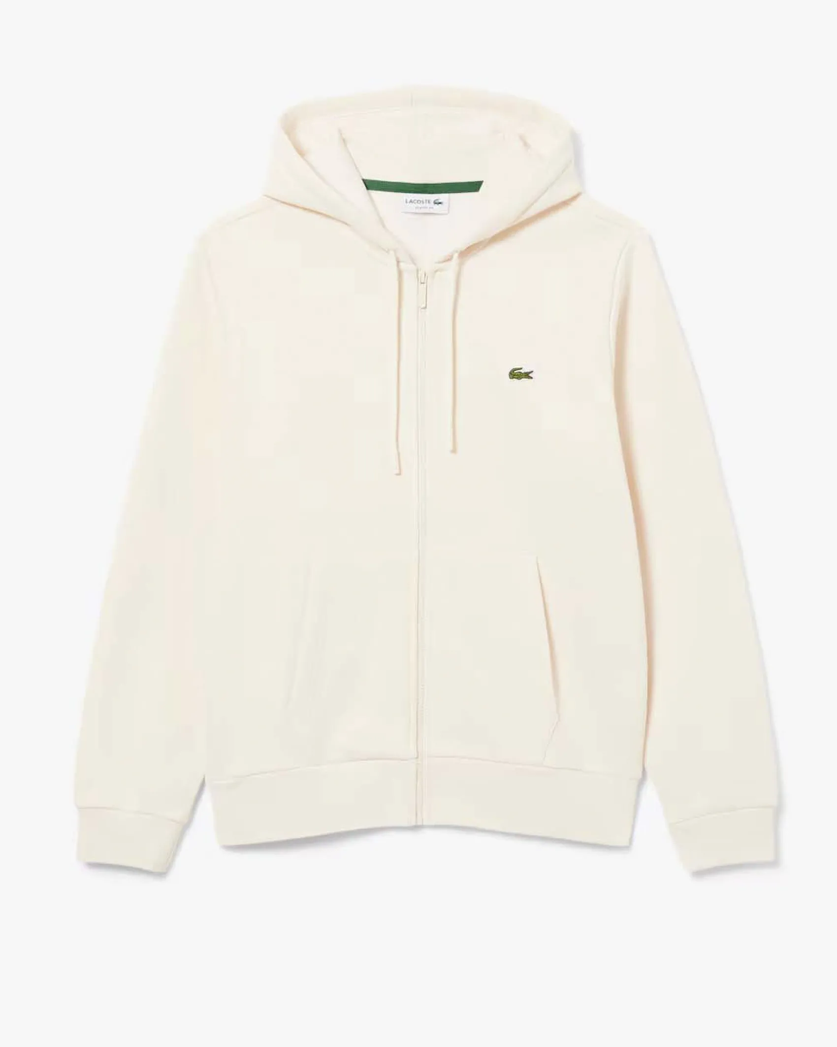 Felpa Lacoste color panna con cappuccio chiusura zip e logo coccodrillo ricamato sul petto