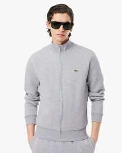 Felpa Lacoste grigia con chiusura zip e logo ricamato sul petto