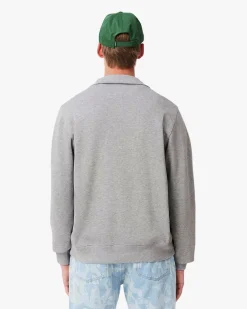Felpa Lacoste grigia in interlock di cotone con apertura a mezza zip