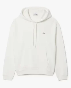 Felpa Lacoste loose-fit bianca con cappuccio e tasche a marsupio