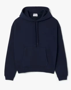 Felpa Lacoste loose-fit blu con cappuccio e tasche a marsupio