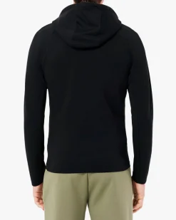 Felpa Lacoste nera con cappuccio e chiusura zip con inserti in mesh