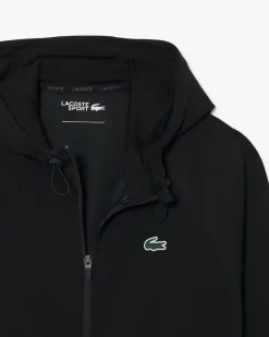Felpa Lacoste nera con cappuccio e chiusura zip con inserti in mesh