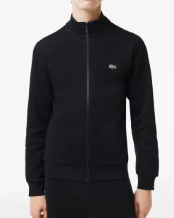 Felpa Lacoste nera con chiusura zip e logo ricamato sul petto