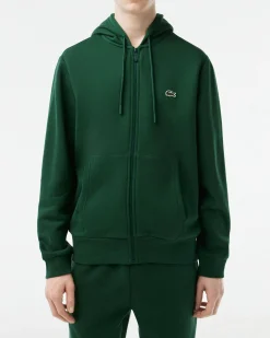 Felpa Lacoste verde con cappuccio e chiusura zip con logo ricamato sul petto