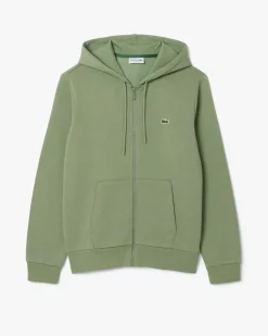 Felpa Lacoste verde salvia con cappuccio e tasche a marsupio