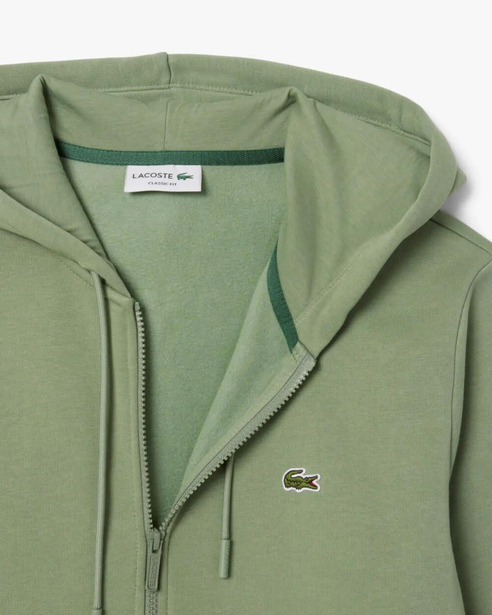 Felpa Lacoste verde salvia con cappuccio e tasche a marsupio