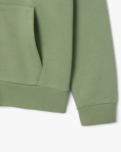 Felpa Lacoste verde salvia con cappuccio e tasche a marsupio