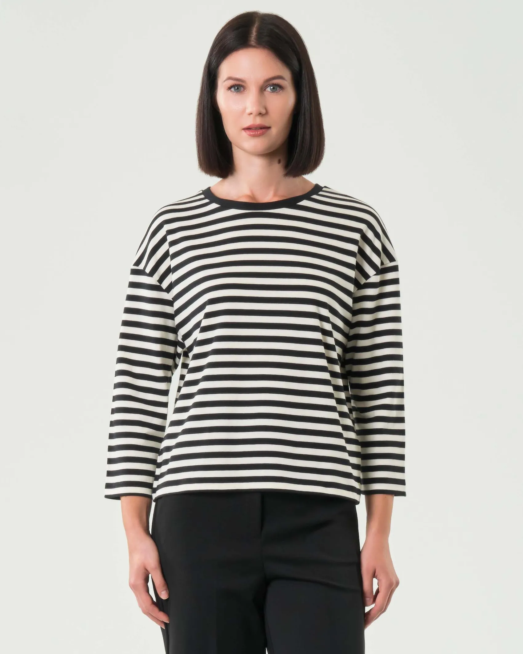 Felpa leggera Emme Marella in cotone a righe color panna e nero