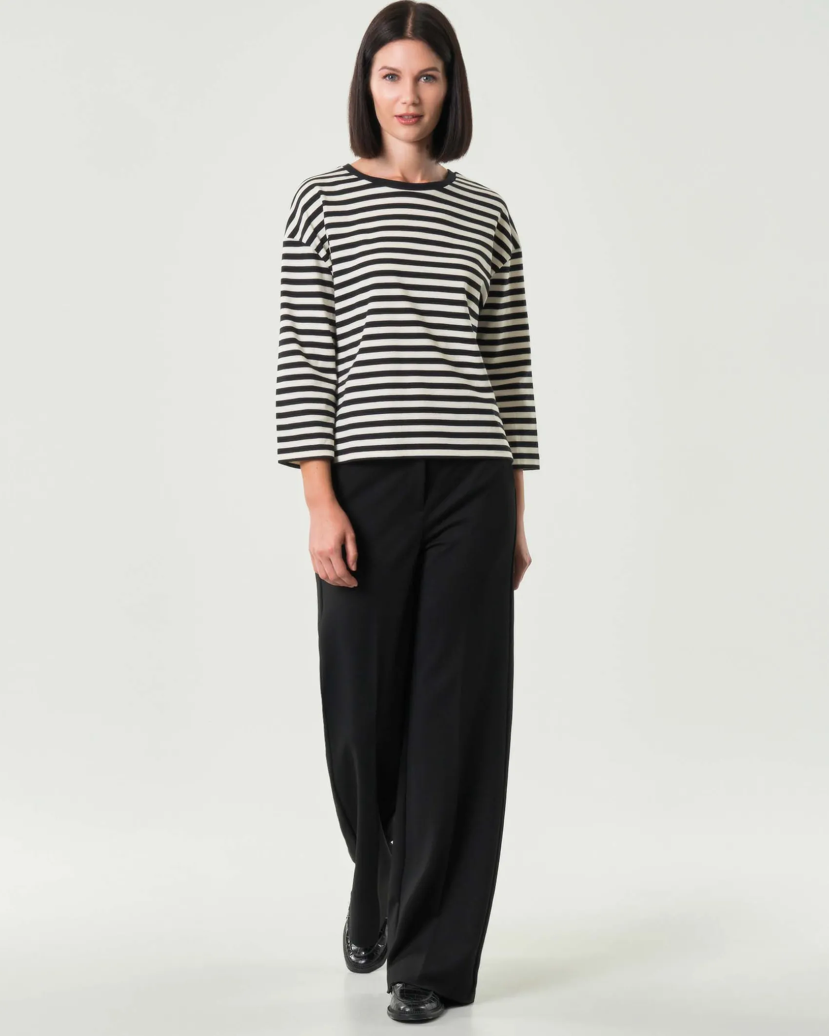 Felpa leggera Emme Marella in cotone a righe color panna e nero