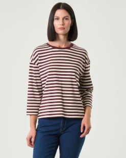 Felpa leggera Emme Marella in cotone a righe color panna e bordeaux