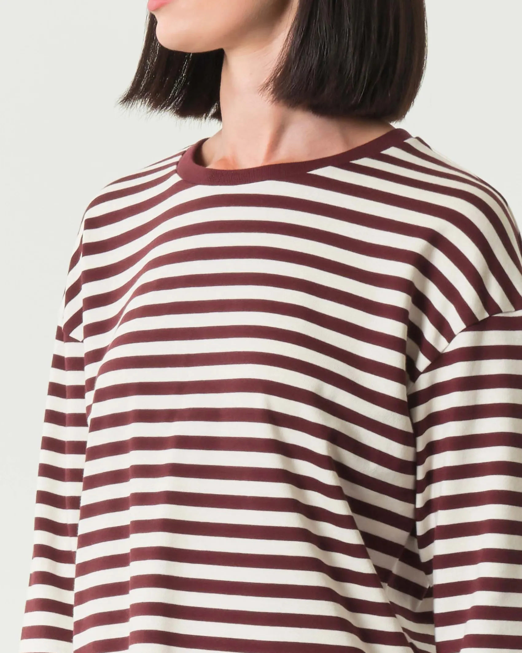 Felpa leggera Emme Marella in cotone a righe color panna e bordeaux