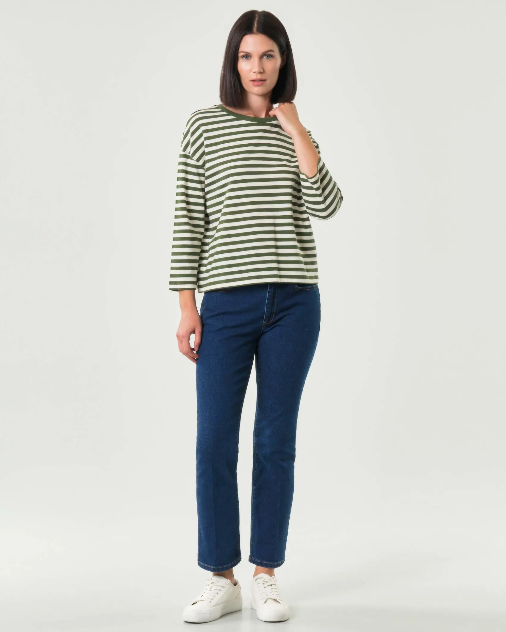 Felpa leggera Emme Marella in cotone a righe color panna e verde