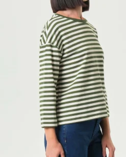 Felpa leggera Emme Marella in cotone a righe color panna e verde