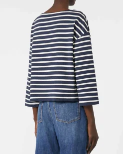 Felpa leggere blu a righe bianche Weekend Max Mara con maniche tre quarti