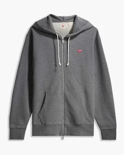 Felpa Levi's grigia con cappuccio e chiusura zip con logo batwing piccolo
