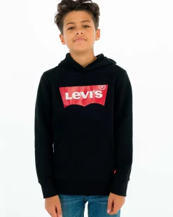 Felpa Levi's nera con cappuccio e logo batwing rosso