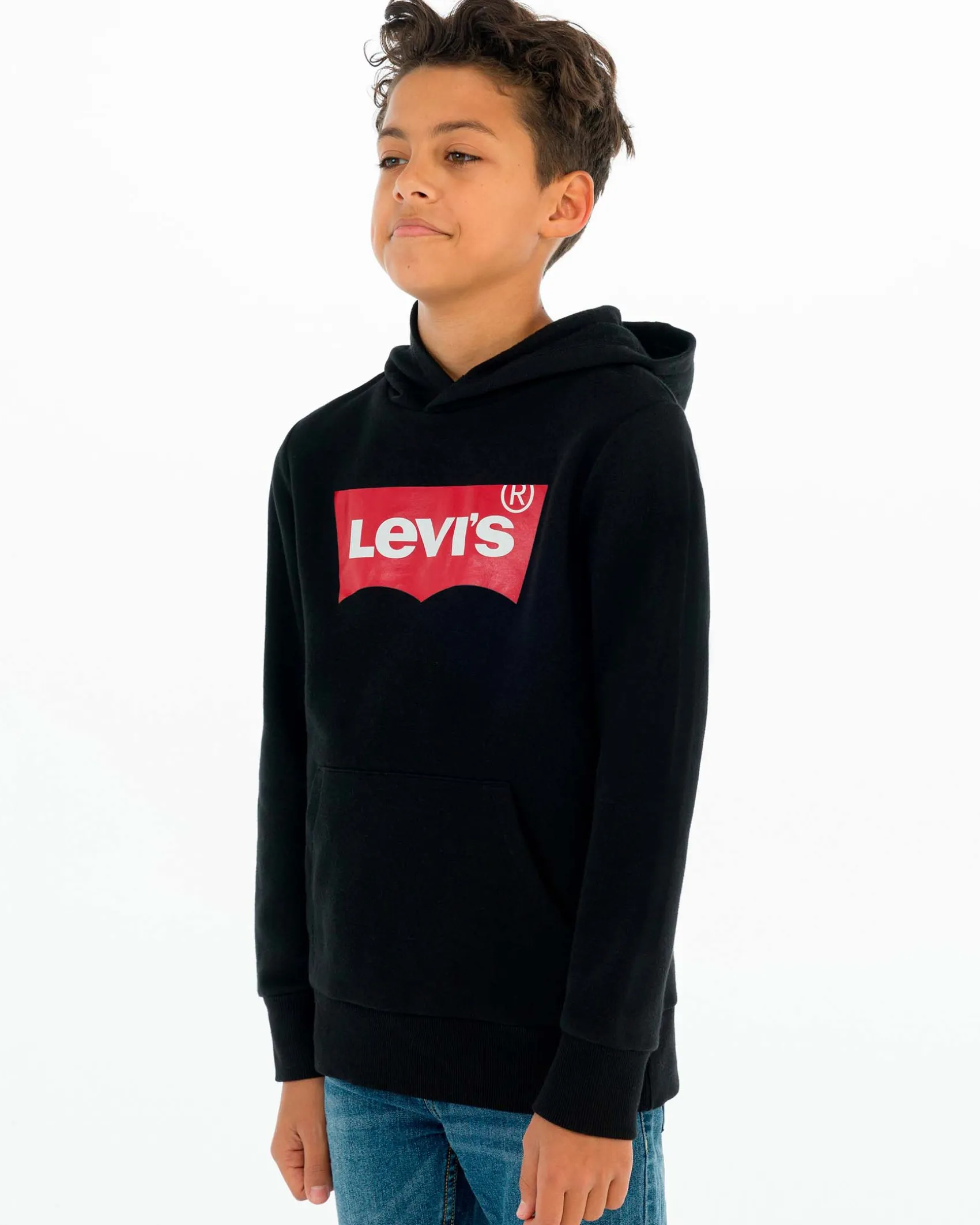 Felpa Levi's nera con cappuccio e logo batwing rosso