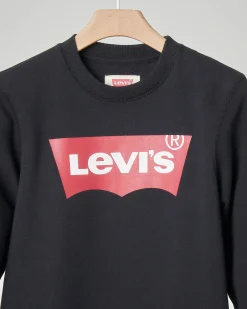Felpa Levi's nera girocollo con logo batwing rosso