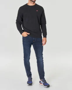 Felpa Levi's nera girocollo con logo batwing piccolo ricamato sul petto
