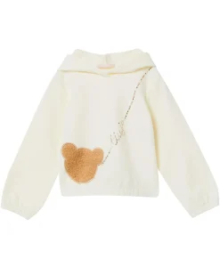 Felpa Liu Jo avorio in cotone stretch con cappuccio ed orsetto ricamato sul davanti