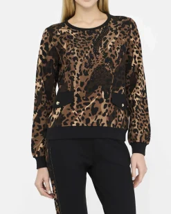 Felpa Liu Jo Sport animalier in viscosa stretch con strass applicati