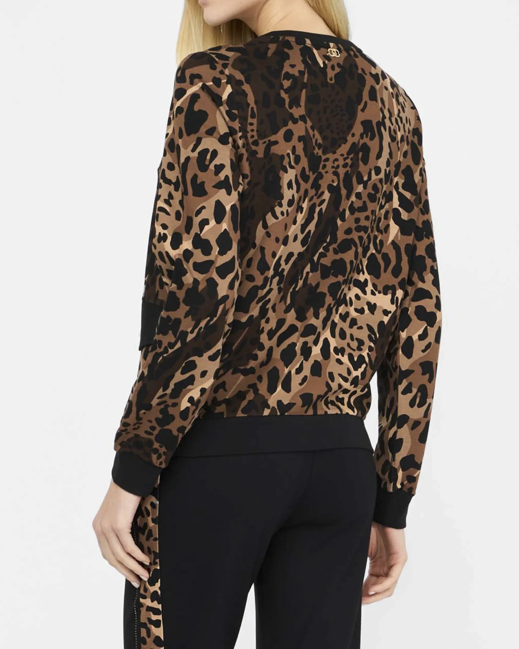 Felpa Liu Jo Sport animalier in viscosa stretch con strass applicati