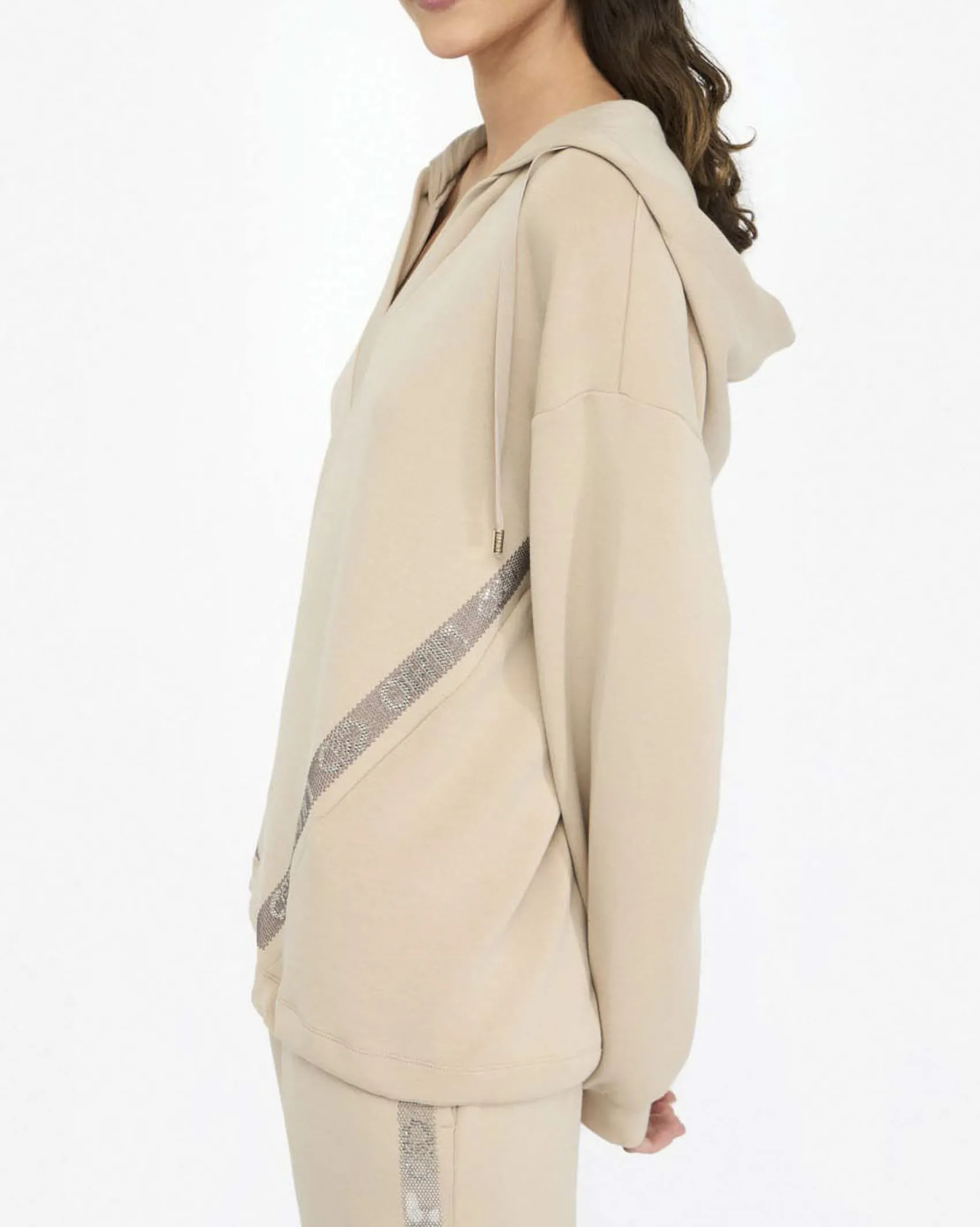 Felpa Liu Jo Sport beige in tessuto stretch con logo in rilievo