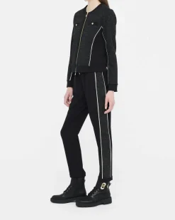 Felpa Liu Jo Sport nera in bouclé lurex con dettagli in rilievo