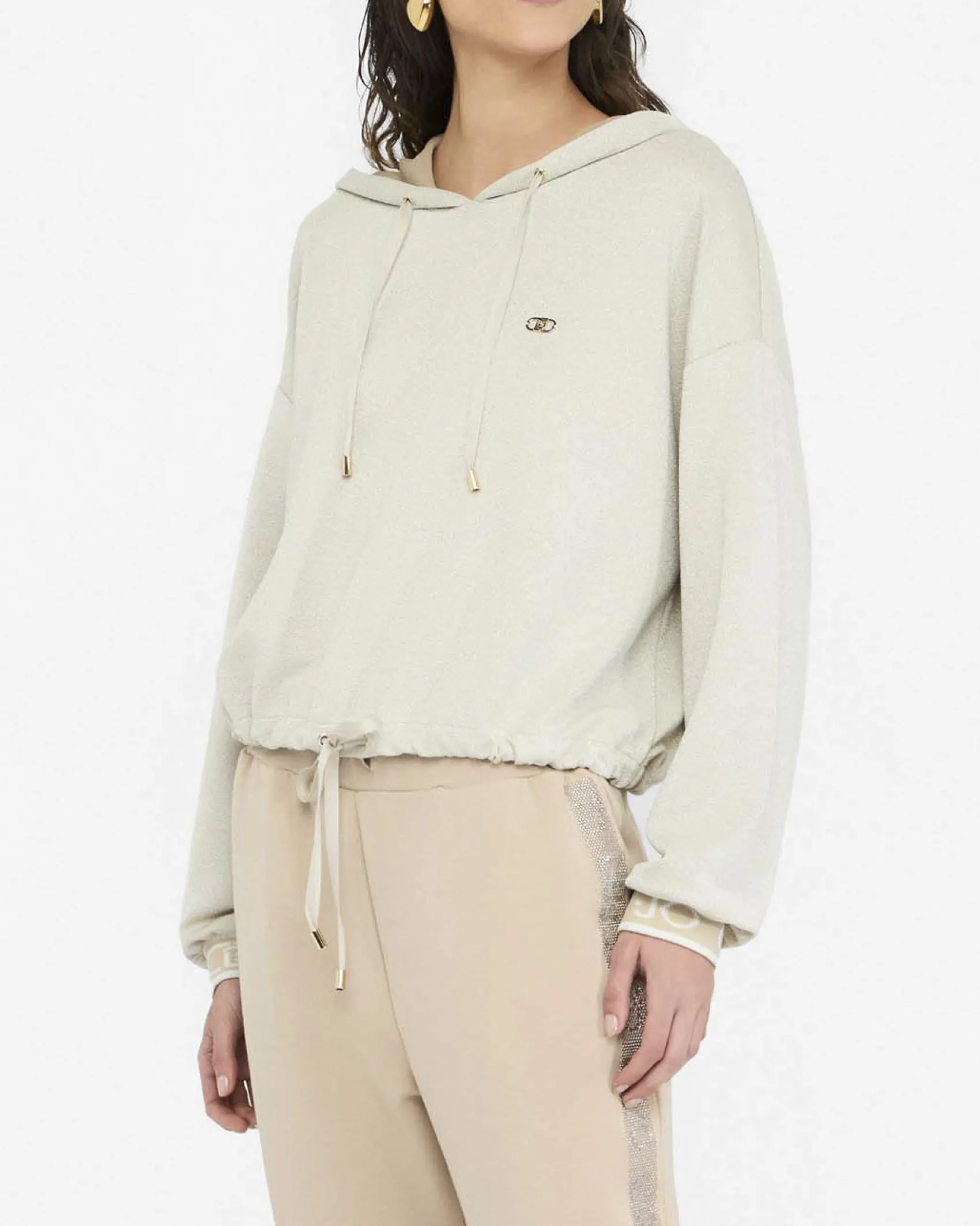 Felpa Liu Jo Sport oro in jersey lurex con polsi logo jacquard