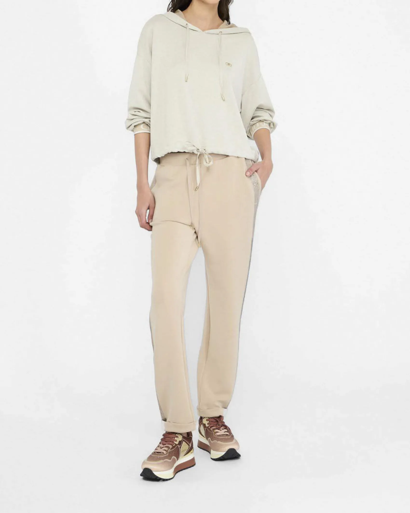Felpa Liu Jo Sport oro in jersey lurex con polsi logo jacquard