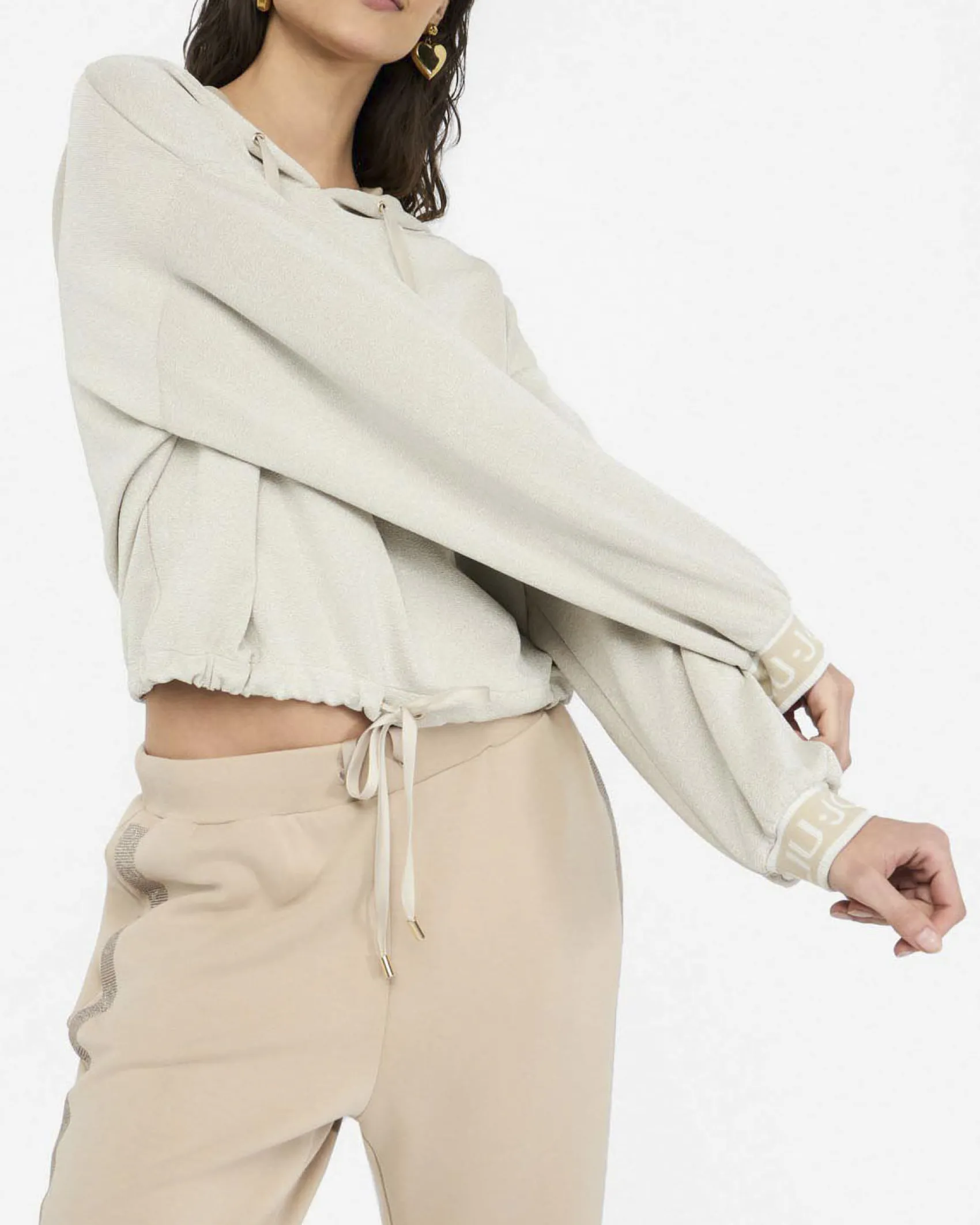 Felpa Liu Jo Sport oro in jersey lurex con polsi logo jacquard