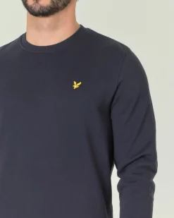Felpa Lyle & Scott blu navy girocollo in cotone con logo aquila gialla sul petto