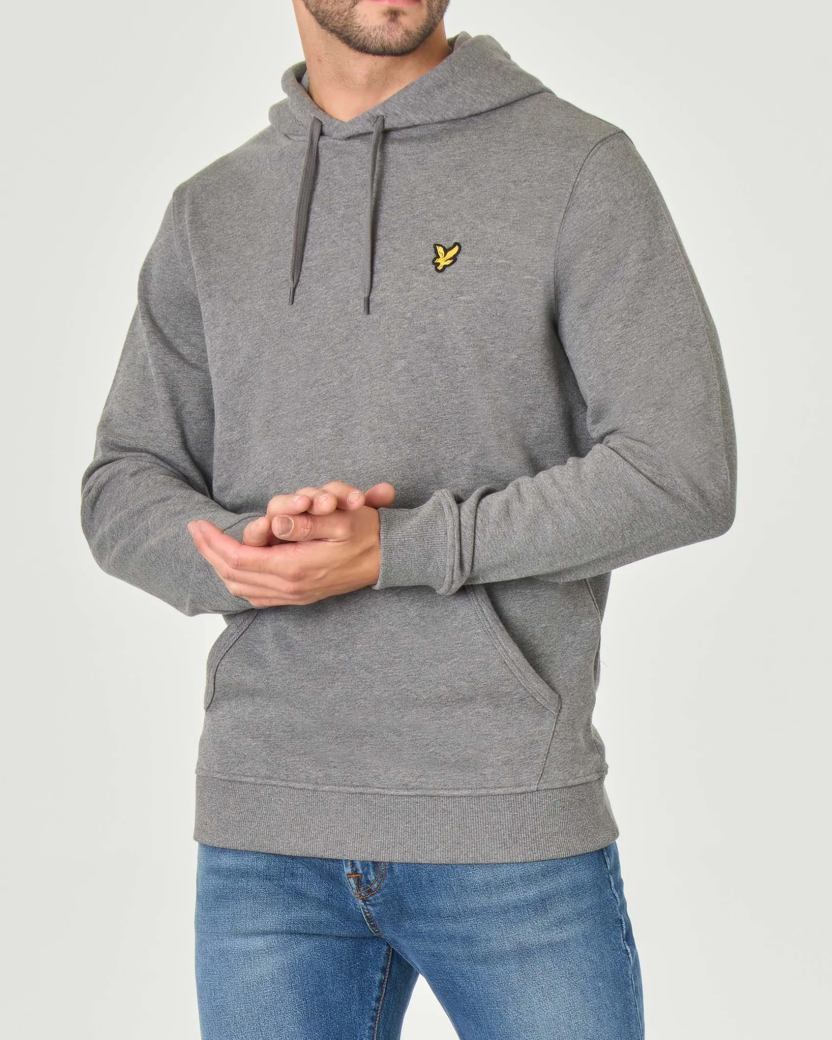 Felpa Lyle & Scott grigia con cappuccio e tasche a marsupio