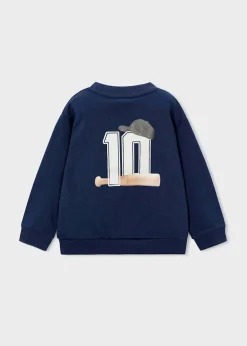 Felpa Mayoral blu in cotone stretch a maniche lunghe con stampa baseball e numero '10'