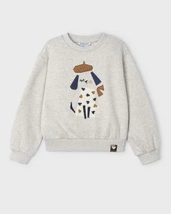 Felpa Mayoral in misto cotone stretch girgia effetto lurex con cagnolino