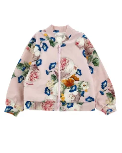 Felpa Monnalisa a bomber rosa in cotone stretch a fantasia floreale multicolor