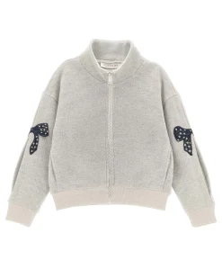 Felpa Monnalisa relaxed grigia in misto cotone a collo alto con fiocchi ed aperture sulle maniche