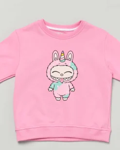 Felpa Mousse rosa in cotone con stampa Labubu unicorno