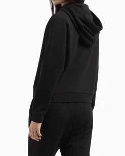 Felpa nera cropped in misto viscosa con cappuccio con maxi logo in strass