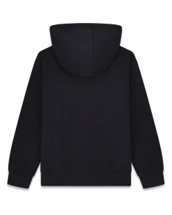 Felpa nera Guess con cappuccio e stampa orsetta davanti in puro cotone